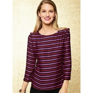 Rsvp By Talbots Women's Pink Red Striped Boat Neck Satin Blouse Formal Size 6P